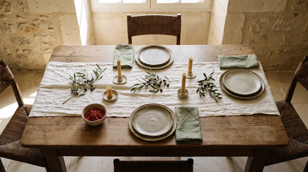 A working table with fabric swatches, ceramic samples and a garden plan