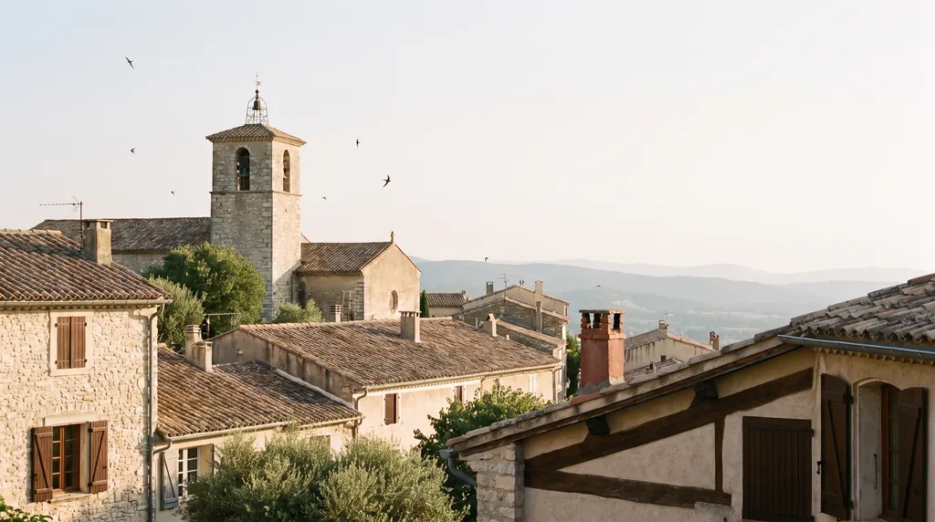 Rooftops of a Provencal hill village in the last light